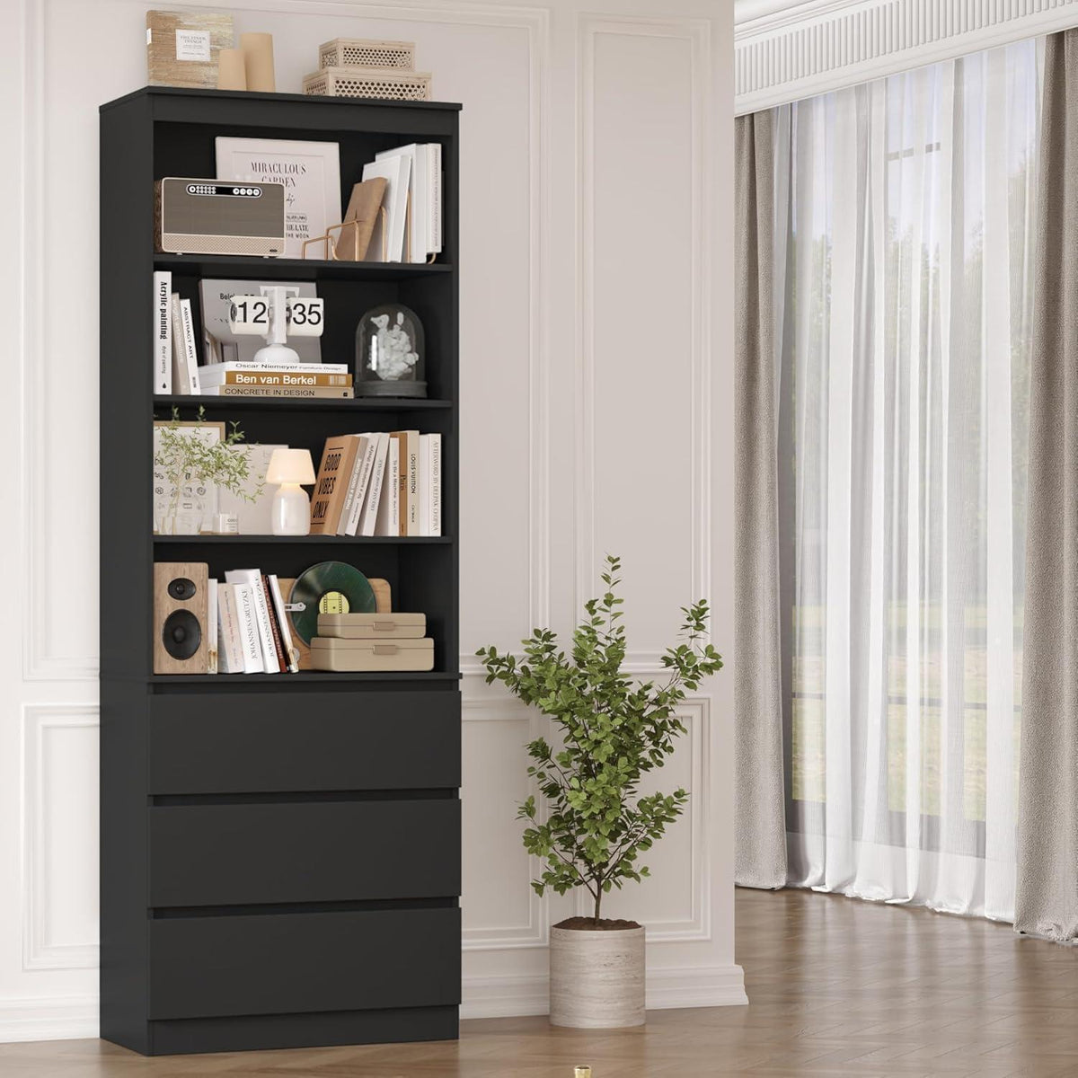 Bücherregal Hochschrank mit Schubladen & verstellbaren Ablagen