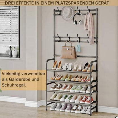Freistehender Garderobenständer mit Schuhregal & Ablage