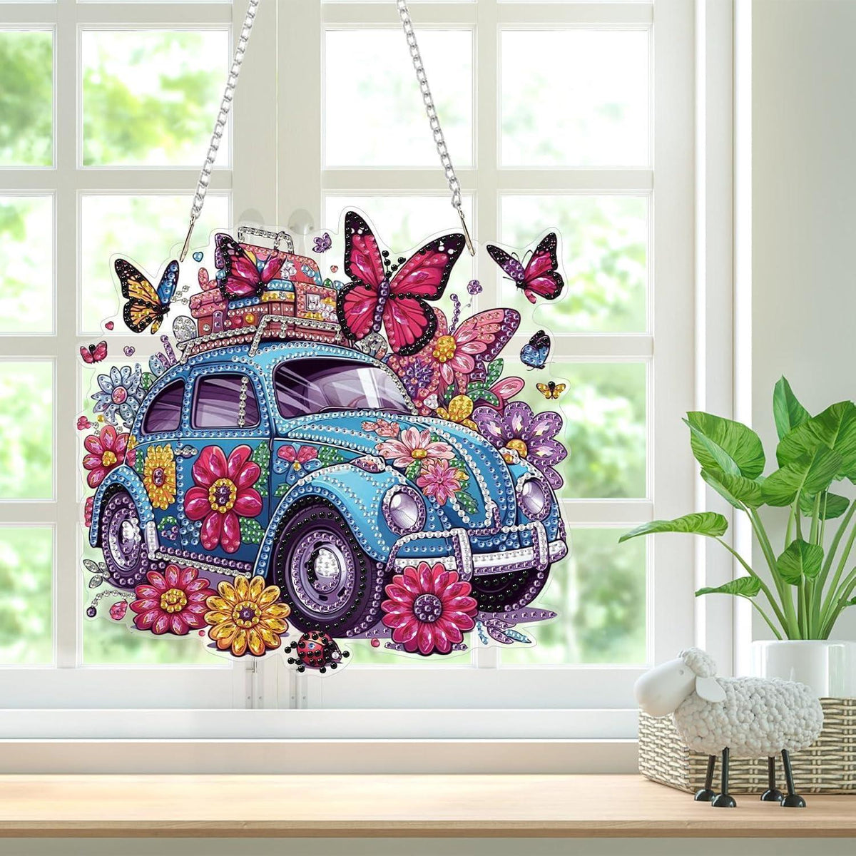 5D Diamantmalerei Anhänger Schmetterling Blumen Fensterbild