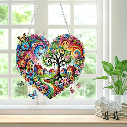 5D Diamantmalerei Herz Anhänger Lebensbaum Fensterbild