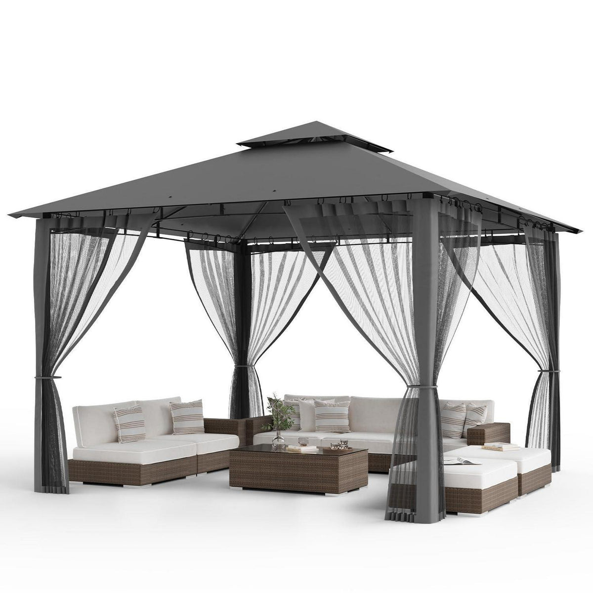 Gartenpavillon 3.4x3.4m – Wasserdicht, Stabil & Mit Moskitonetz