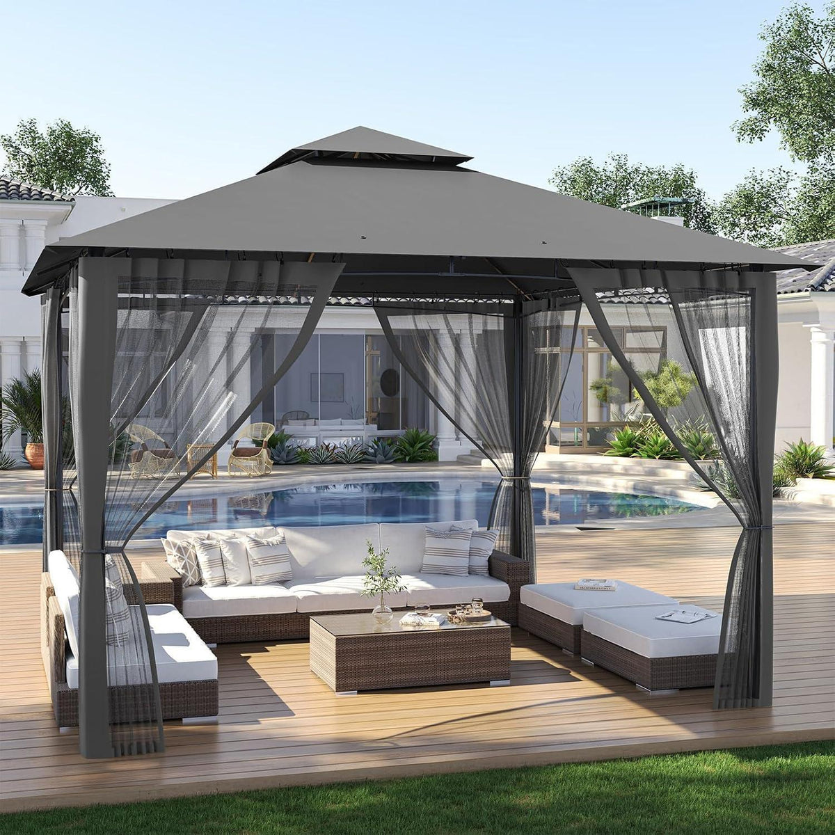 Gartenpavillon 3.4x3.4m – Wasserdicht, Stabil & Mit Moskitonetz