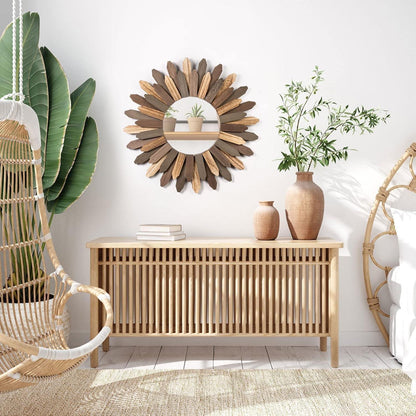 Boho Wandspiegel Holz rund – Dekorative Wanddeko 53cm