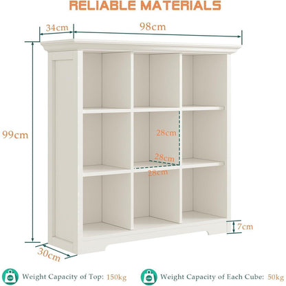 OSCHF 9-Fächers Bücherregal mit Sockel – Weißes Holzregal für Wohnen & Büro