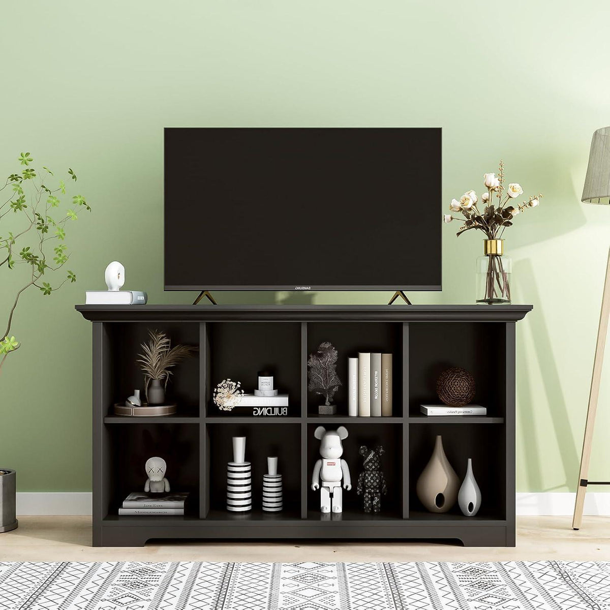 OSCHF 8-Fächers Bücherregal mit Sockel – Modernes Holzregal Schwarz