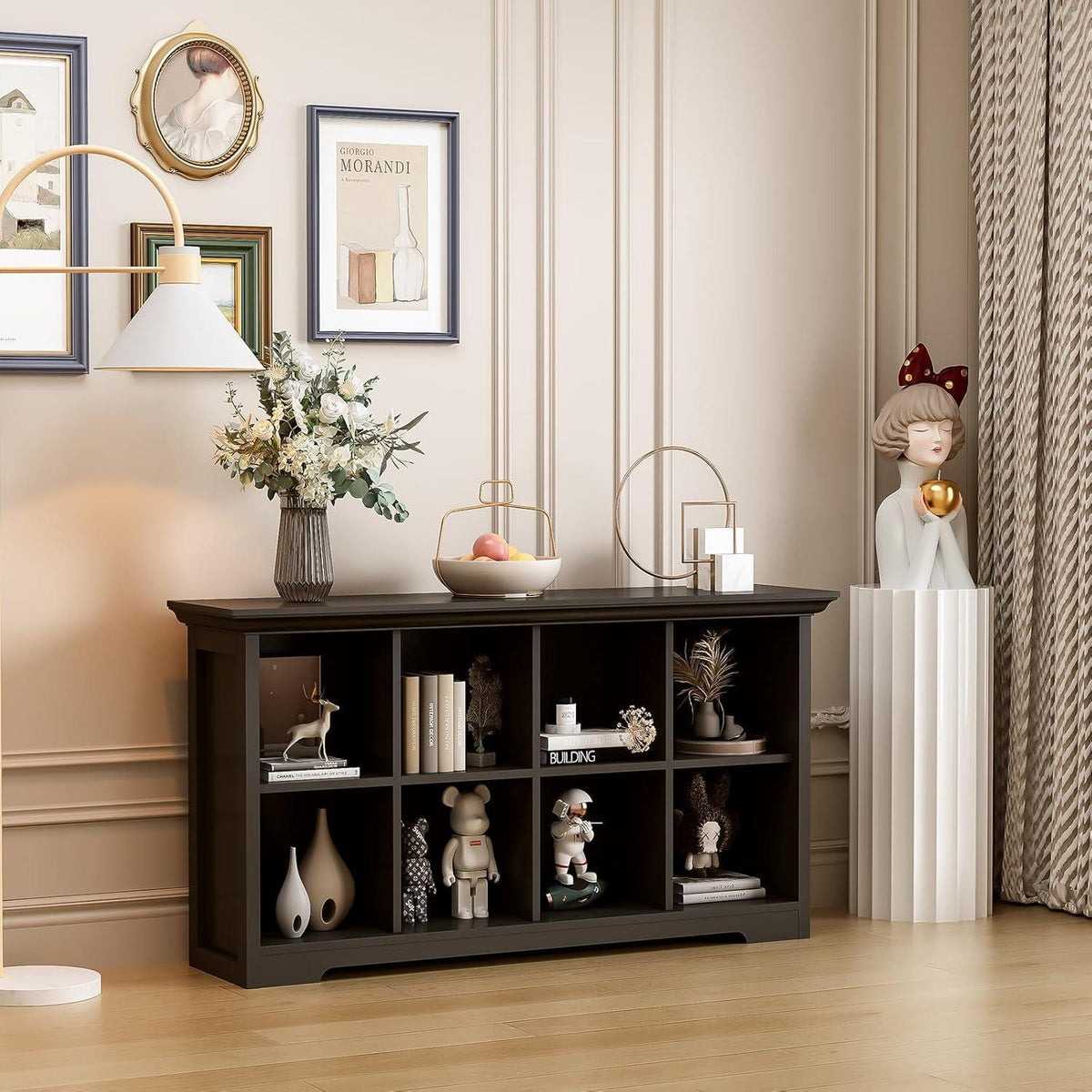 OSCHF 8-Fächers Bücherregal mit Sockel – Modernes Holzregal Schwarz