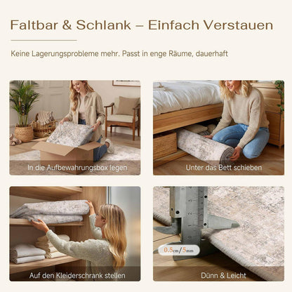Abstrakt Wohnzimmer Teppich Creme 150x210cm Waschbar Rechteckig