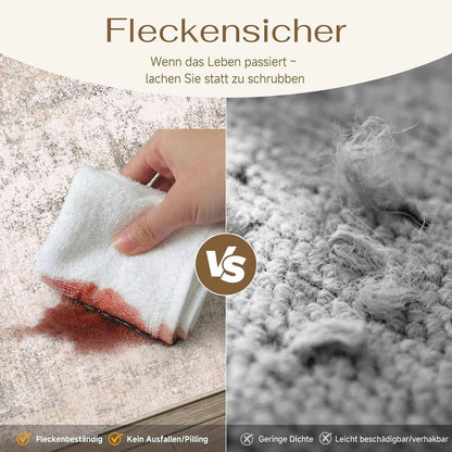 Abstrakt Wohnzimmer Teppich 240x300cm Creme Beige Rechteckig Waschbar