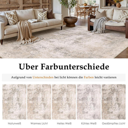 Abstrakt Wohnzimmer Teppich 240x300cm Creme Beige Rechteckig Waschbar