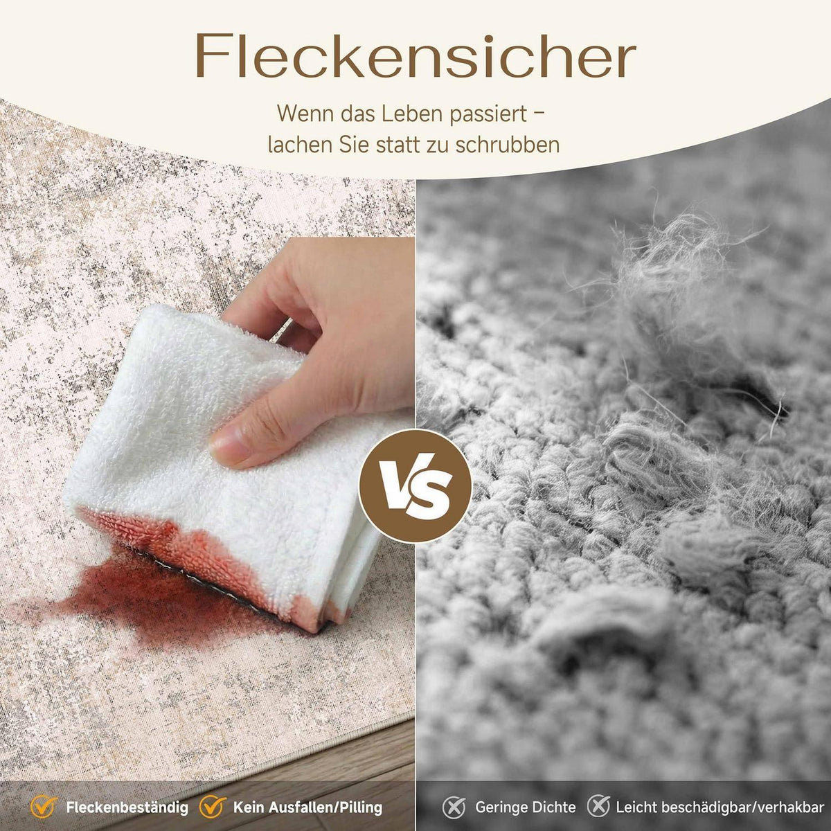Abstrakt Wohnzimmer Teppich Creme 160x230cm Waschbar Rechteckig