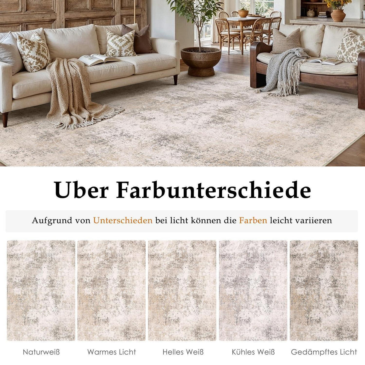 Abstrakt Wohnzimmer Teppich Creme 160x230cm Waschbar Rechteckig