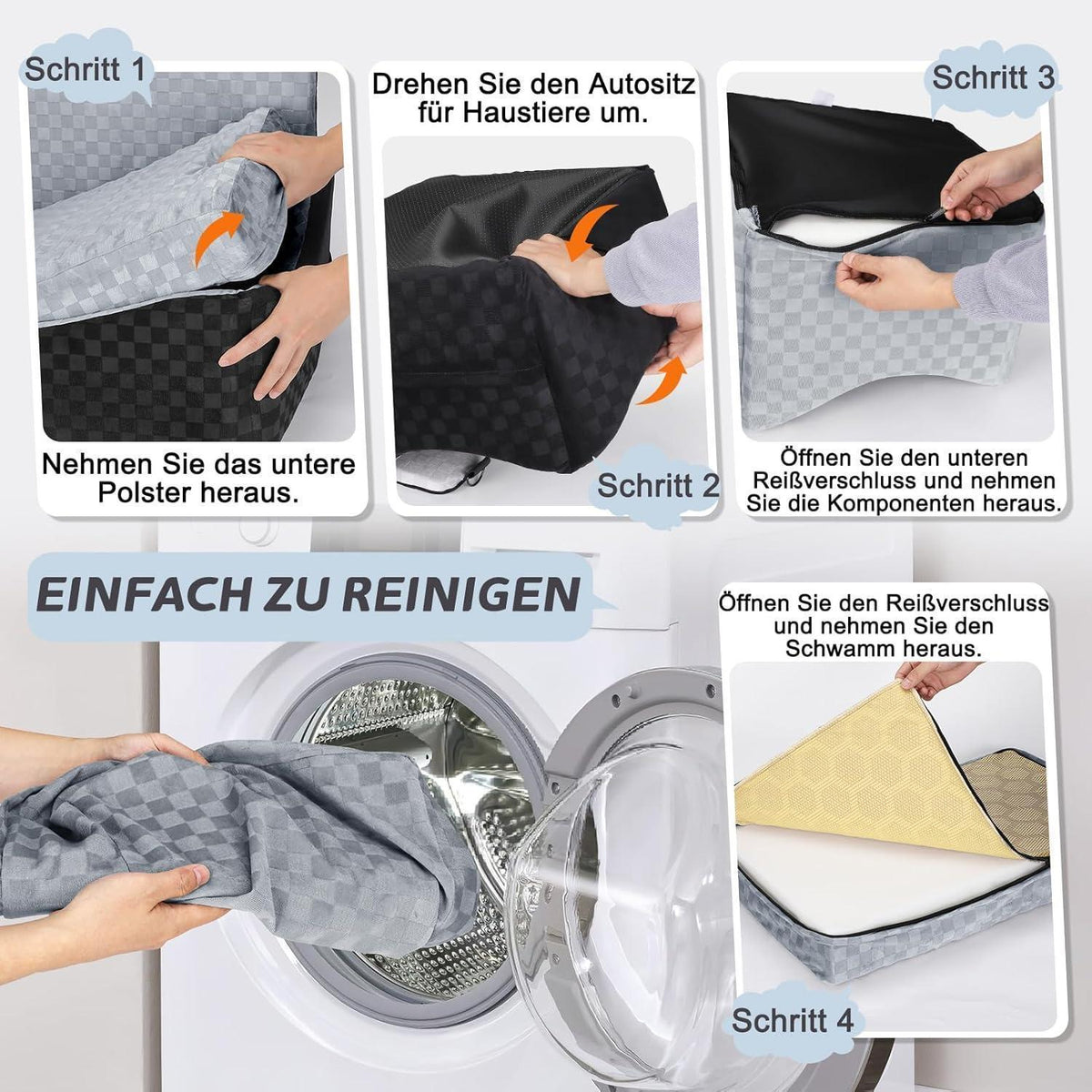 Hunde Autositz mit Leinen & Memory Foam – Grau