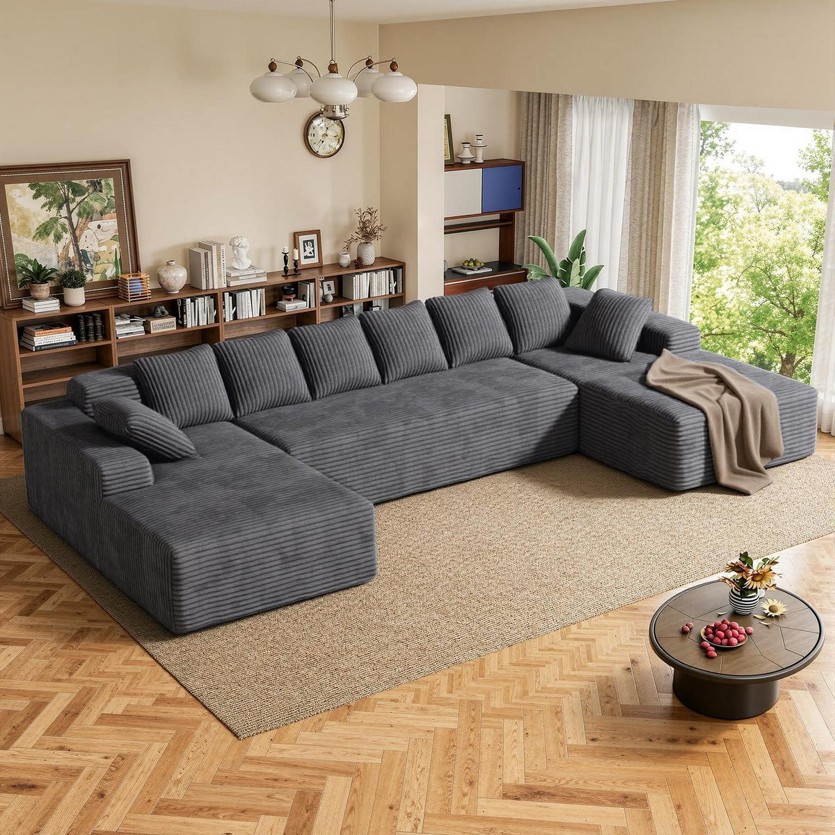 Modulare U-förmige Couch – 3-Sitzer, Grau, Boneless Design