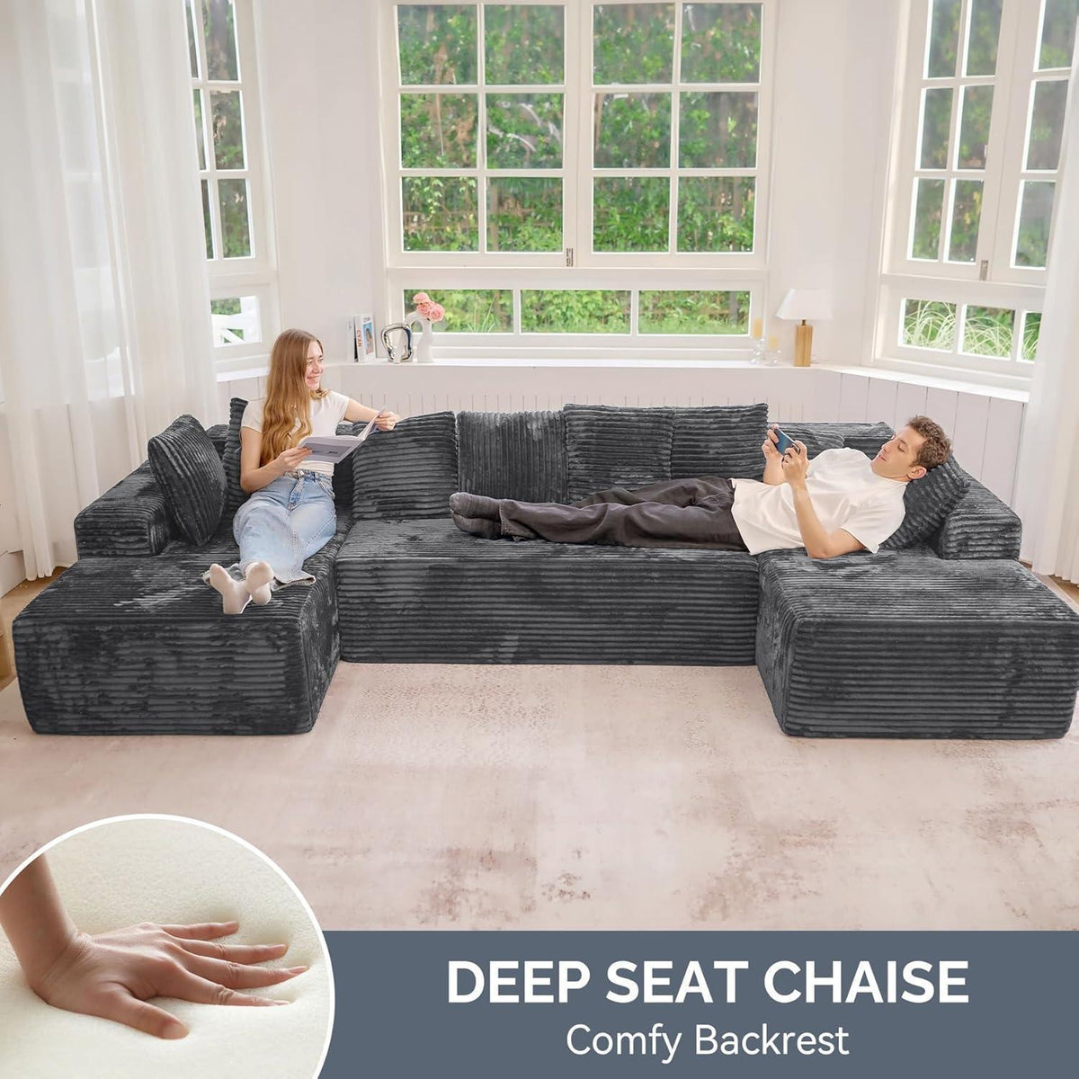 Modulare U-förmige Couch – 3-Sitzer, Grau, Boneless Design