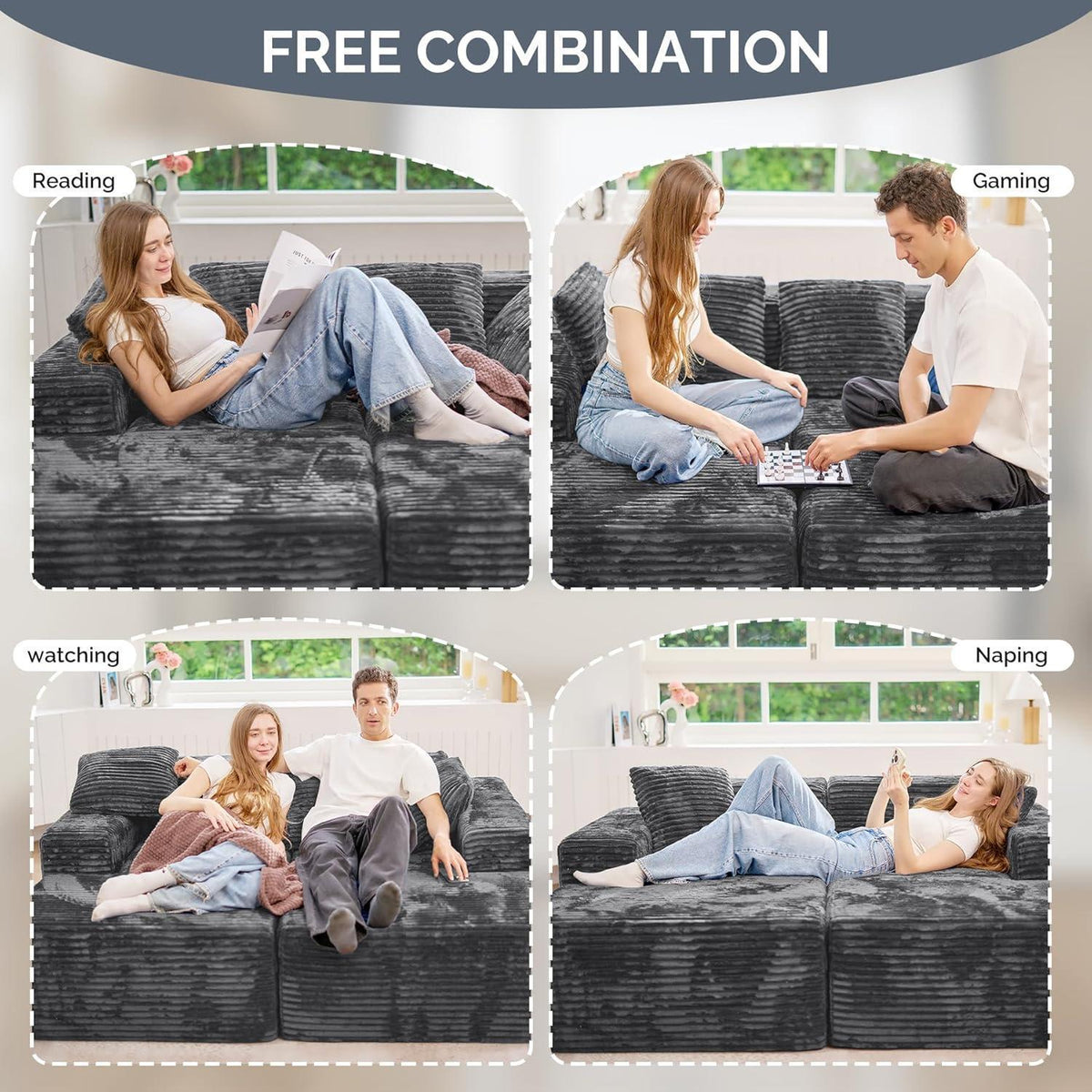 Modulare U-förmige Couch – 3-Sitzer, Grau, Boneless Design