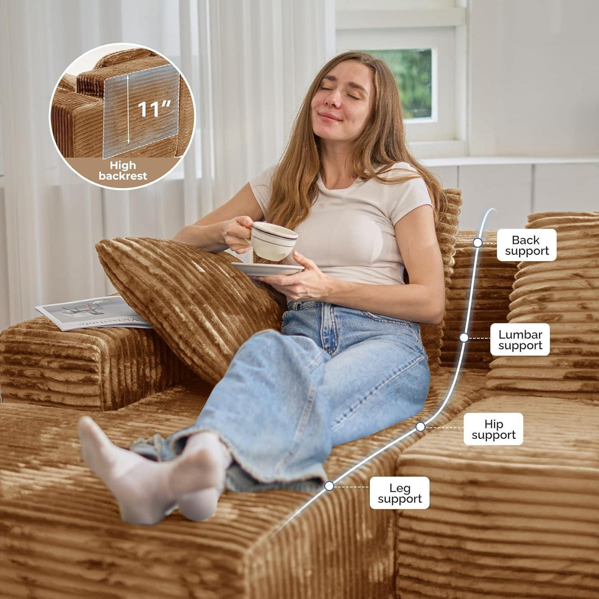 Modulare U-förmige Cloud Couch 3-Sitzer – Bequemes Sofa mit Chaiselongue