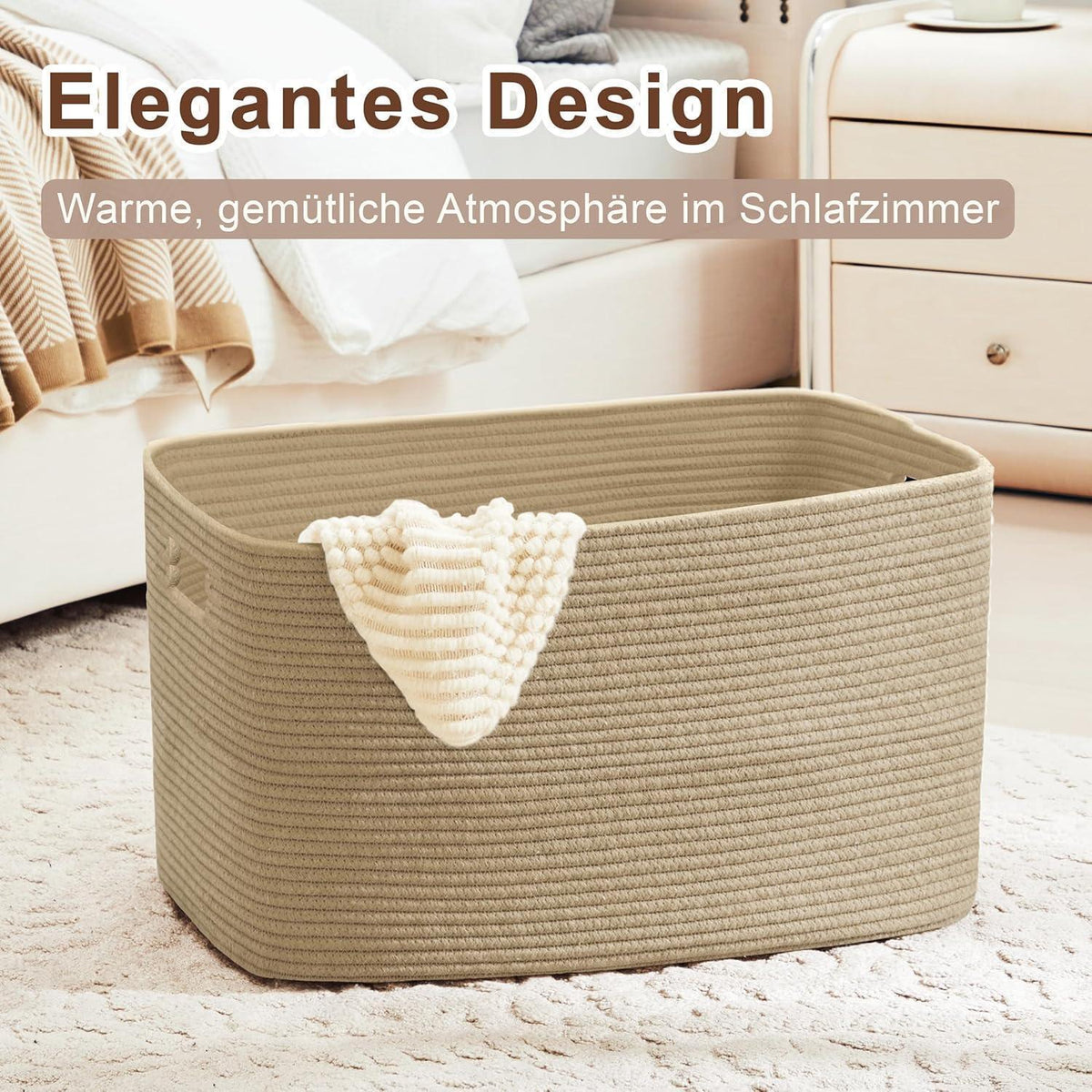 72L Baumwollseil Korb – Boho Wäschekorb für Wohn & Kinderzimmer