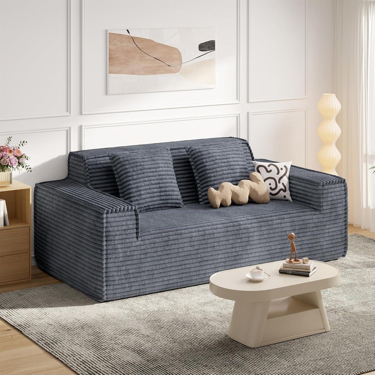 Boneless Cord Sofa mit Schlaffunktion – Modernes Wolkensofa Grau