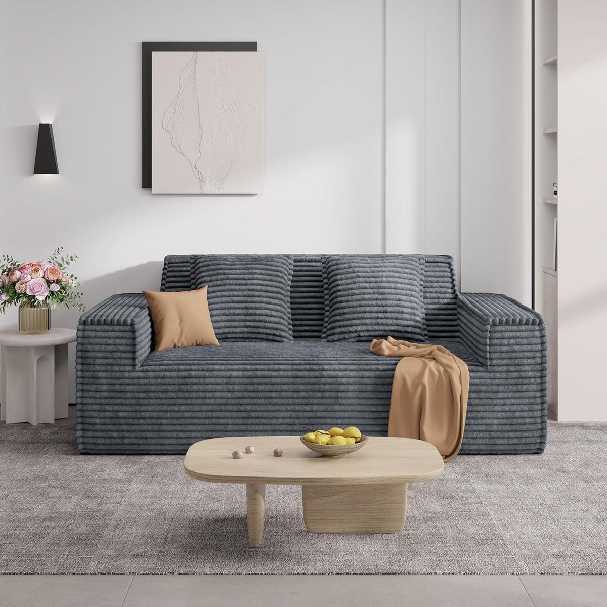 Boneless Cord Sofa mit Schlaffunktion – Modernes Wolkensofa Grau