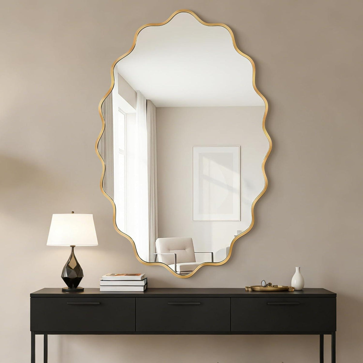 Wavy Ovaler Wandspiegel mit Aluminiumrahmen – 90x60 cm