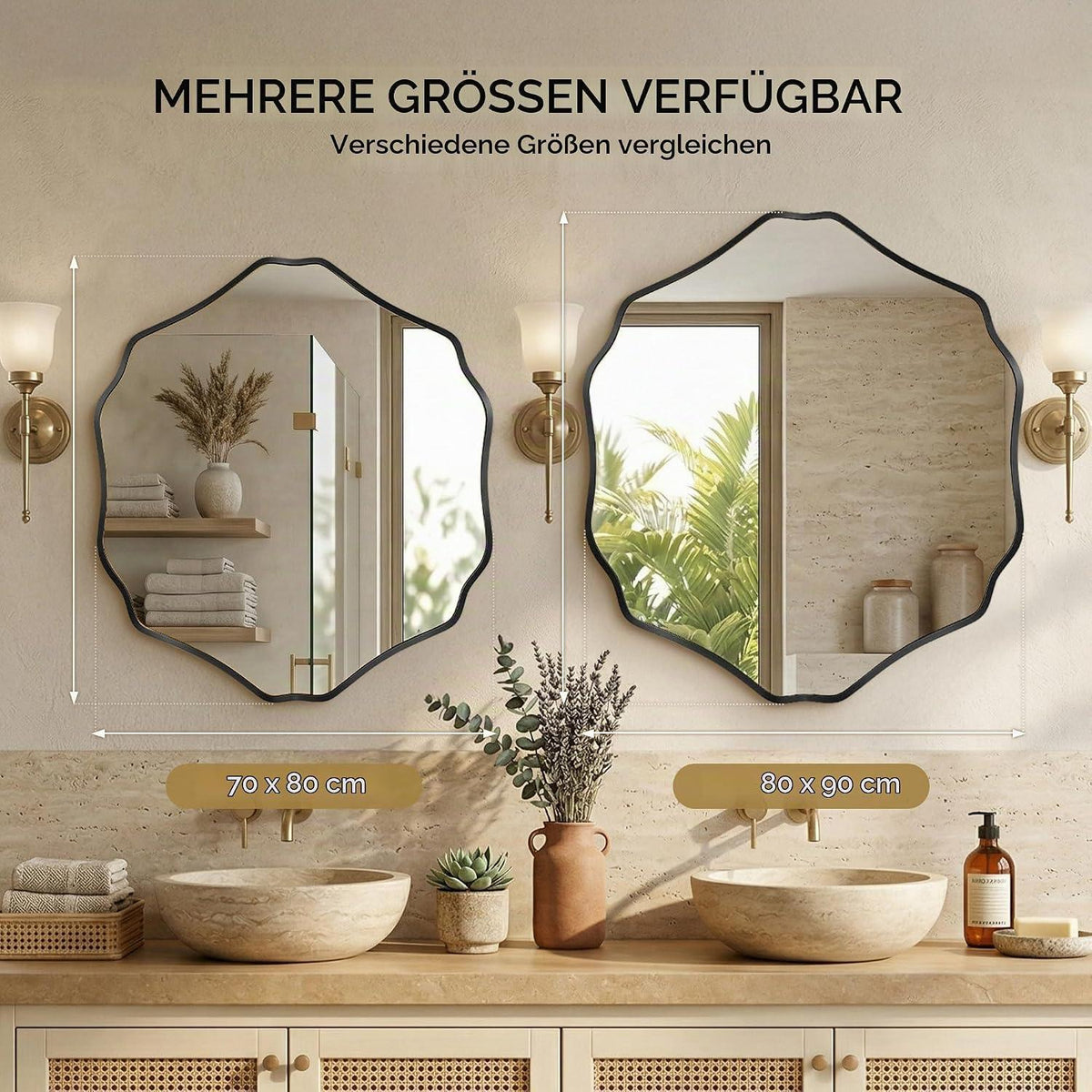 Wandspiegel Sechseck Organisch mit Aluminiumrahmen Schwarz 80x70cm