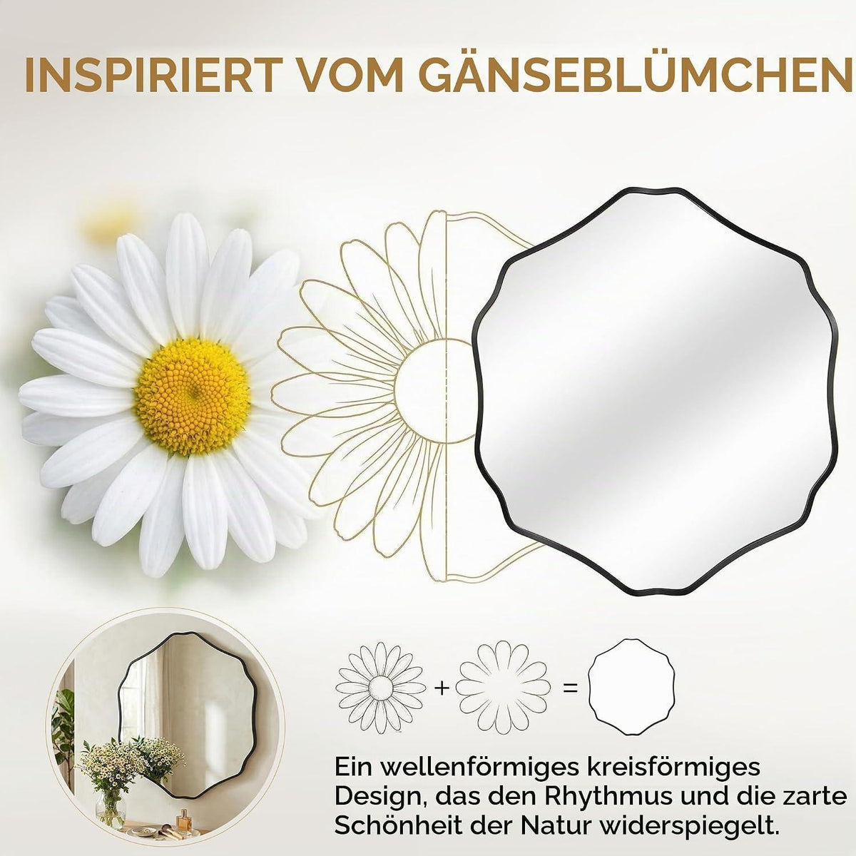 Wandspiegel Sechseck Organisch mit Aluminiumrahmen Schwarz 80x70cm