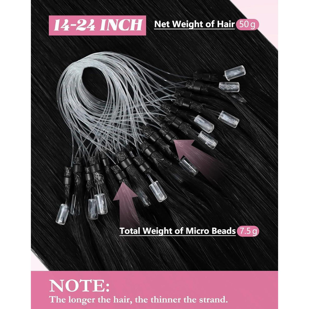 Echthaar Microring Extensions Schwarz 55 cm – Remy Gerade