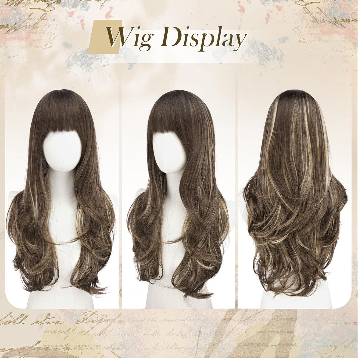Lange Perücke mit Pony, Ombre Braun Blond, 65cm, Geschichtet