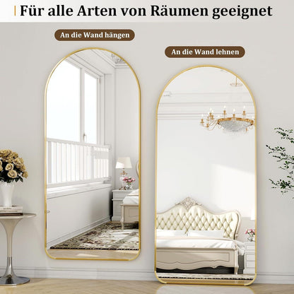 Großer Ganzkörperspiegel mit Runden Ecken – Stehend, Hängend, Gold