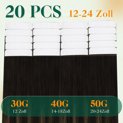 Echthaar Tape Extensions Braun Balayage Ombre 35cm