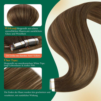 Echthaar Tape Extensions Braun Balayage Ombre 35cm