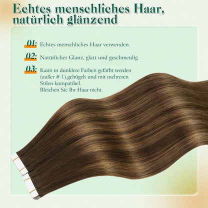 Echthaar Tape Extensions Braun Balayage Ombre 35cm