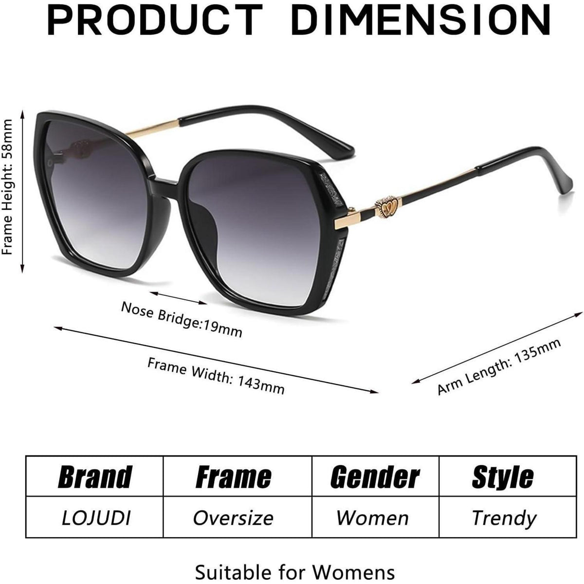 Sonnenbrille Damen Schmetterling Groß – Schwarze UV-Brille 54mm