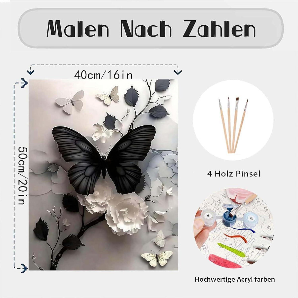 Malen nach Zahlen Schmetterling 40x50cm für Erwachsene & Kinder