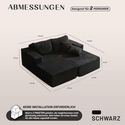 Großes Modulsofa 194cm – Bonell Ecksofa mit Recamiere & Schlafsofa