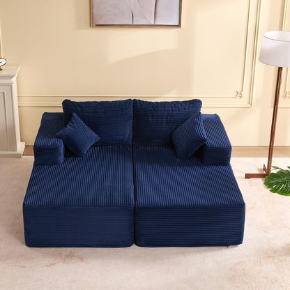 194 cm Modulsofa mit Recamiere & Schlafsofa – Navyblau