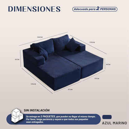 194 cm Modulsofa mit Recamiere & Schlafsofa – Navyblau