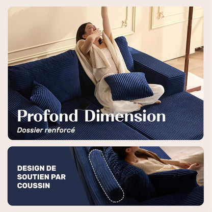 194 cm Modulsofa mit Recamiere & Schlafsofa – Navyblau