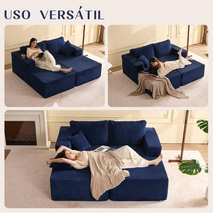 194 cm Modulsofa mit Recamiere & Schlafsofa – Navyblau