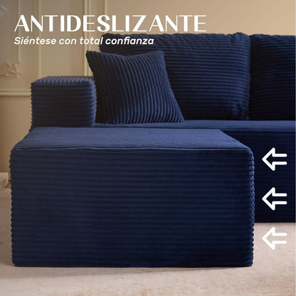 194 cm Modulsofa mit Recamiere & Schlafsofa – Navyblau