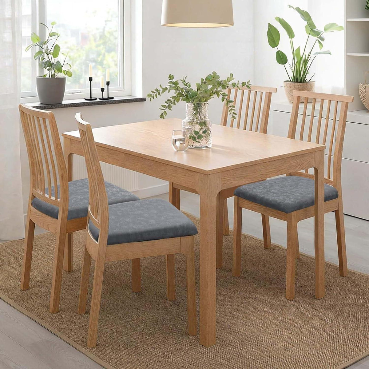 Stretch Stuhlhussen Set Grau – Abnehmbar & Waschbar