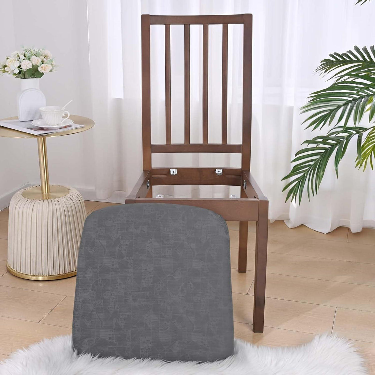Stretch Stuhlhussen Set Grau – Abnehmbar & Waschbar