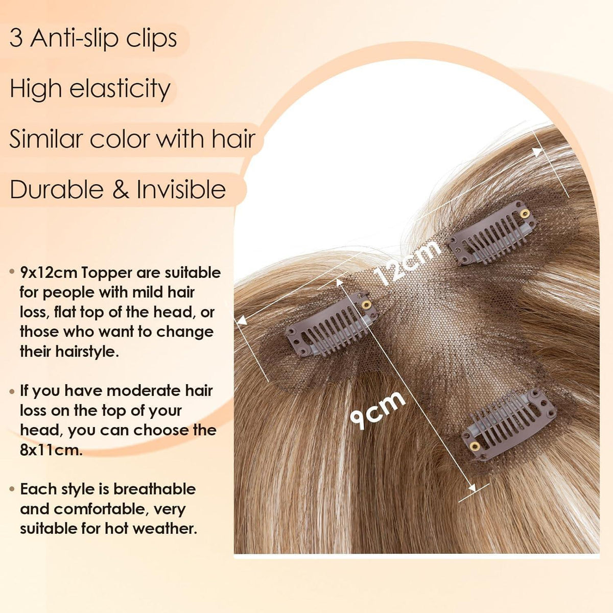Haartopper Damen Echthaar Mittelbraun/Dunkelblond mit Pony