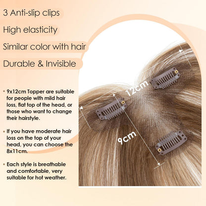 Haartopper Damen Echthaar Mittelbraun/Dunkelblond mit Pony
