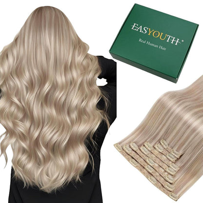 Clip-In Echthaar Extensions Blond Aschblond 30cm