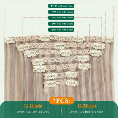 Clip-In Echthaar Extensions Blond Aschblond 30cm