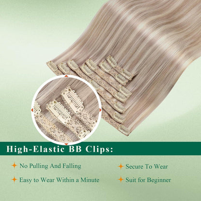 Clip-In Echthaar Extensions Blond Aschblond 30cm