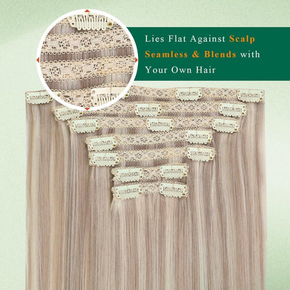 Clip-In Echthaar Extensions Blond Aschblond 30cm