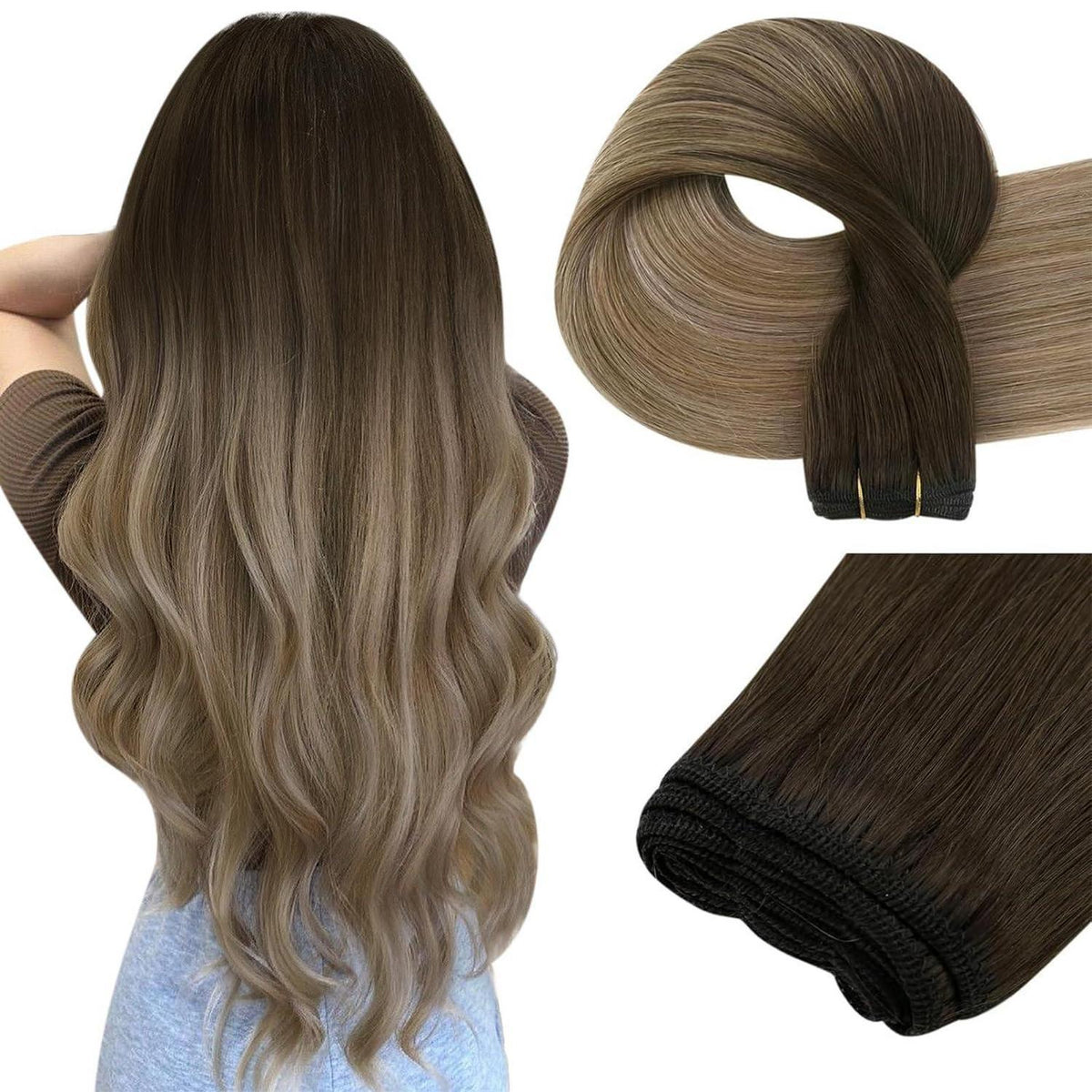 Easyouth Echthaar Tressen Ombre Blond 45cm #2/6/18