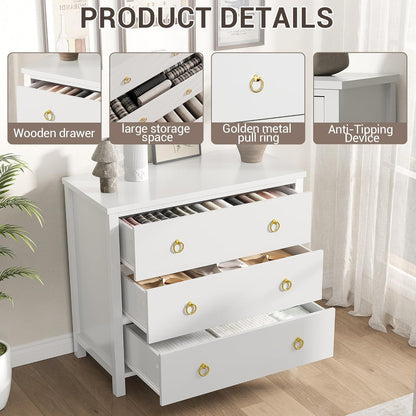 Weiße Kommode mit 3 Schubladen – Schlafzimmer Sideboard